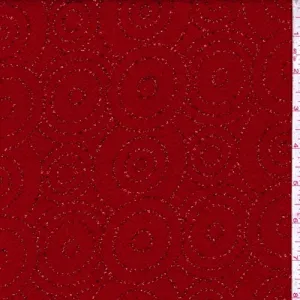 1 YD PC-Ruby Red Sparkle Scroll Crepe Knit Fabric