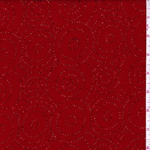 1 YD PC-Ruby Red Sparkle Scroll Crepe Knit Fabric