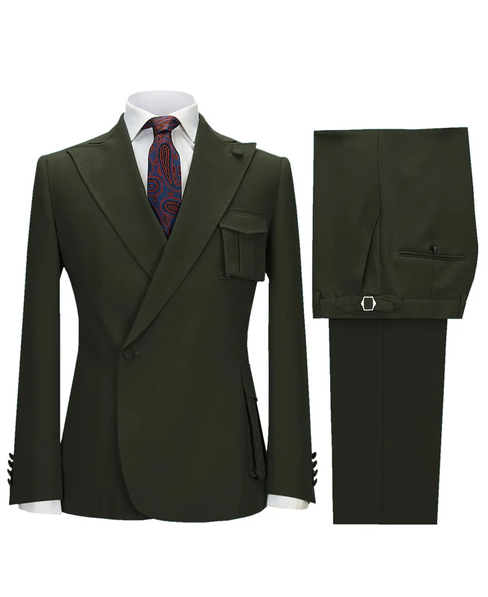 2 Pieces Single Button Peak Lapel Men Suit (Blazer Pants）