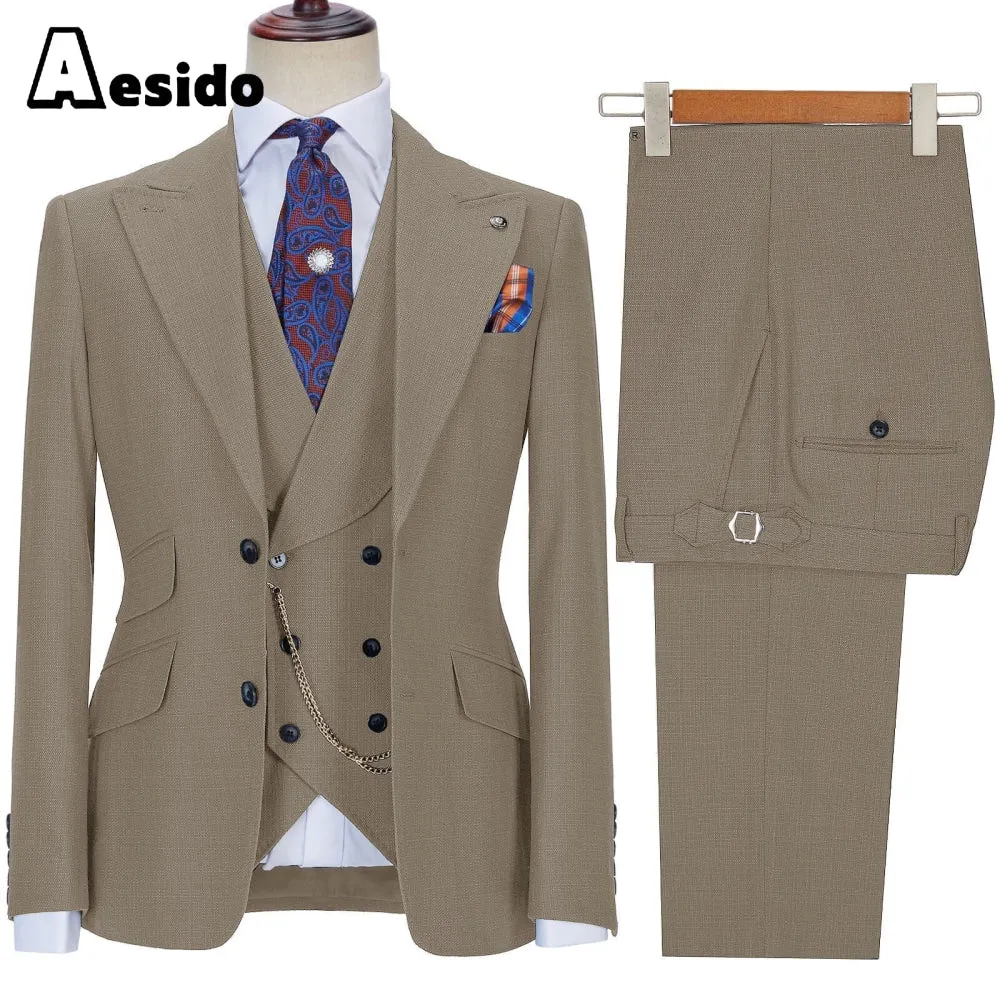 3 Pieces Business Mens Suit Slim Fit Peak Lapel Flat Blazer For Wedding (Blazer vest Pants)