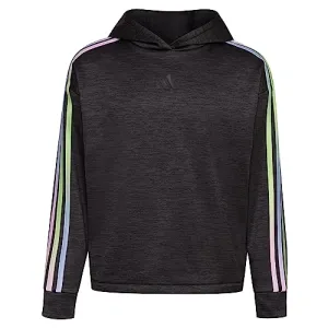 adidas Girls Long Sleeve Mélange Hooded Fleece Pullover, Black Heather