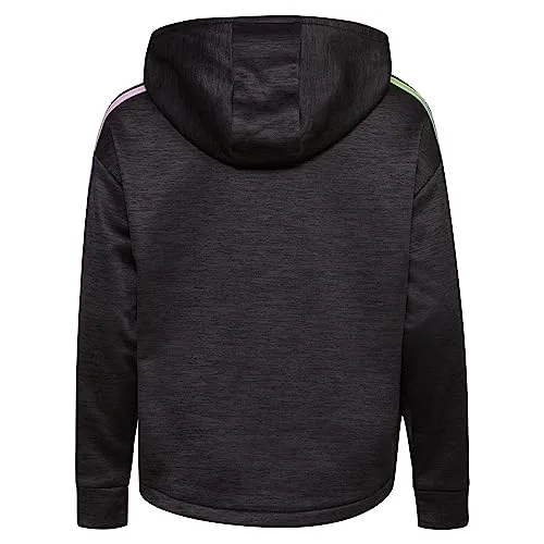 adidas Girls Long Sleeve Mélange Hooded Fleece Pullover, Black Heather