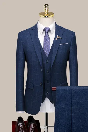 Alexander Navy Blue Plaid Close-Fitting Formal Fashion Business Suit