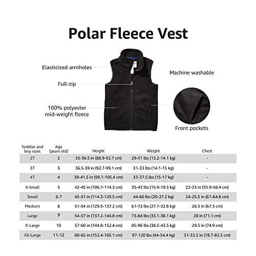 Amazon Essentials Boys' Polar Fleece Vest, Black, Small