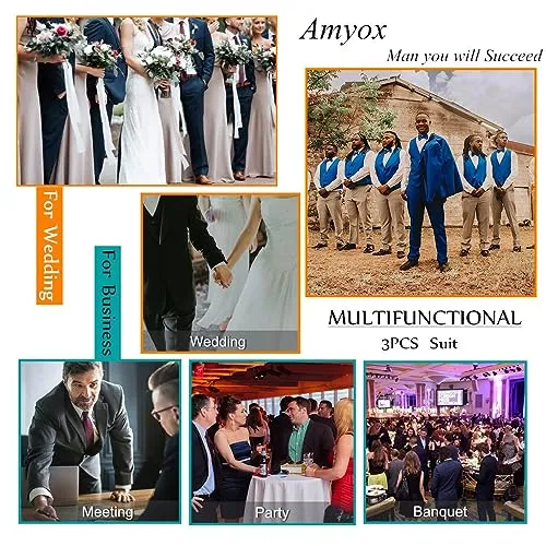 Amyox Men Suits Slim Fit 2 Piece Royal Blue Suits for Men Groomsmen Solid Suit Jacket Pants Set Wedding Prom Suit XS