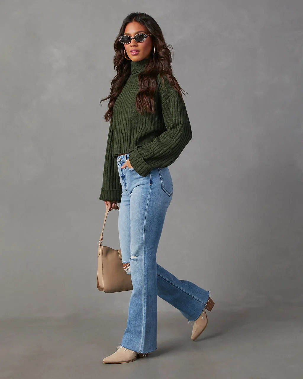 Arielle Ribbed Knit Turtleneck Crop Sweater