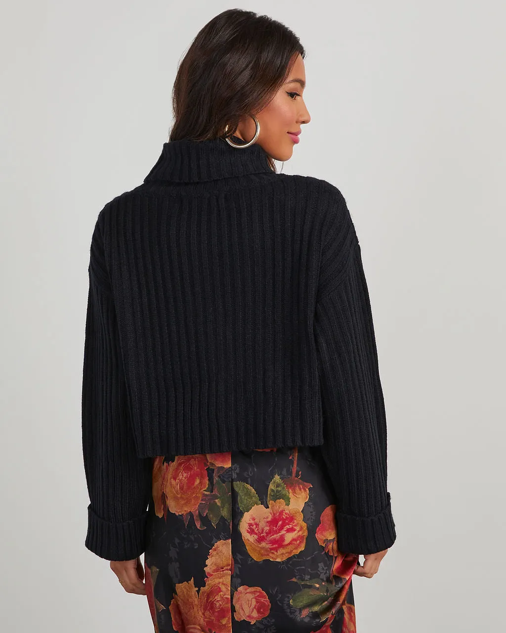 Arielle Ribbed Knit Turtleneck Crop Sweater