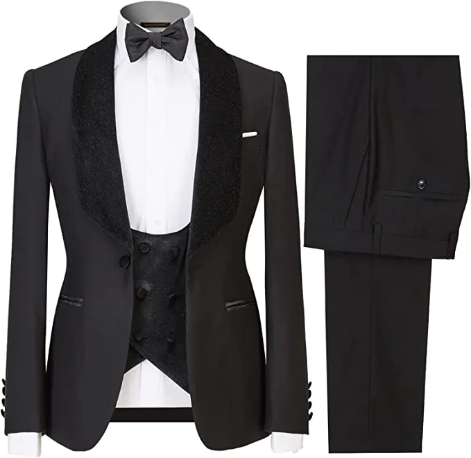 Armstrong Formal Black Shawl Collar Three-Piece Wedding Ensemble