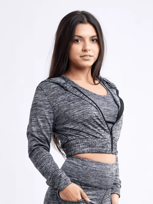 Athletic Zip-Up Crop Hoodie Jacket