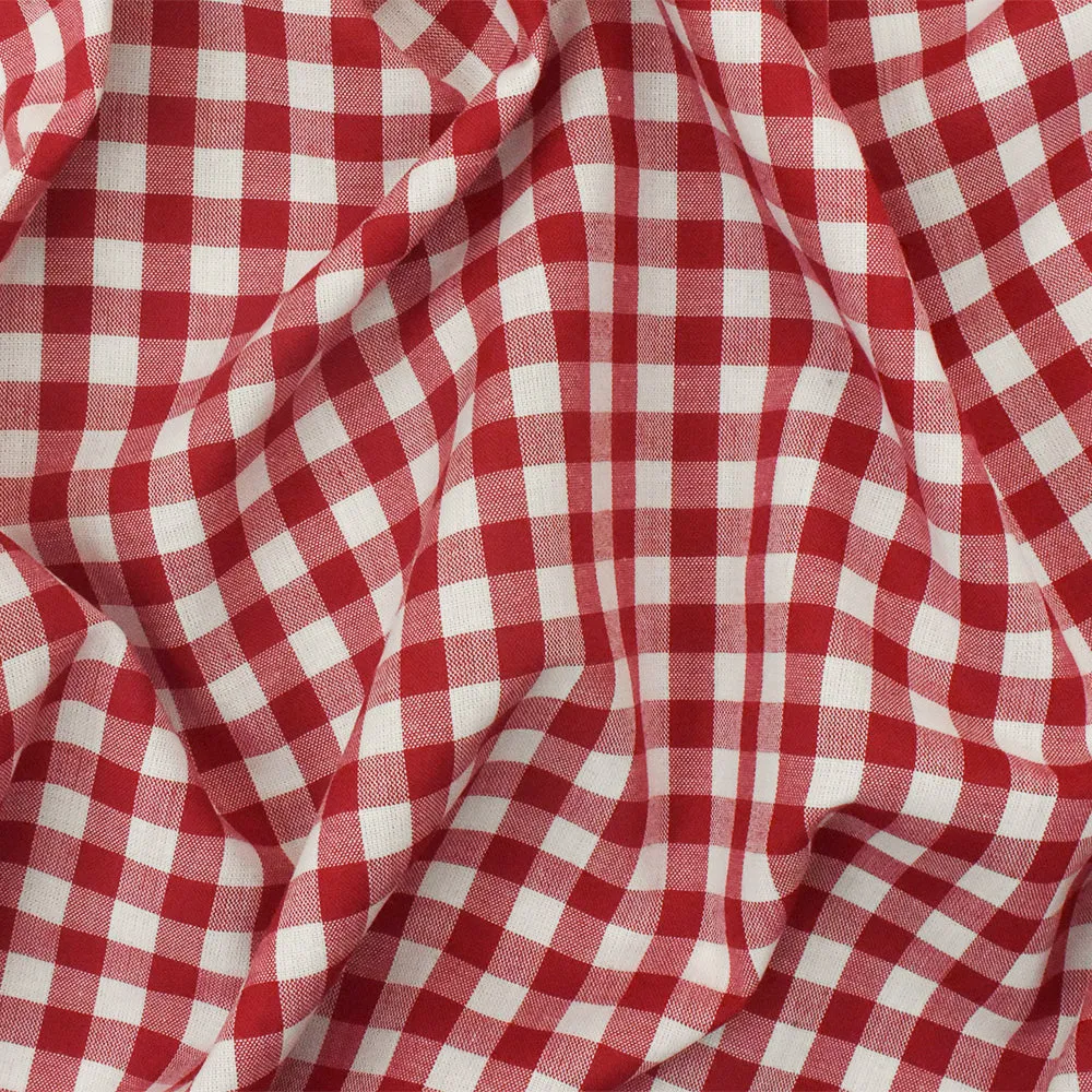 Basic Red-White Check Poly Cotton Gingham Woven Fabric