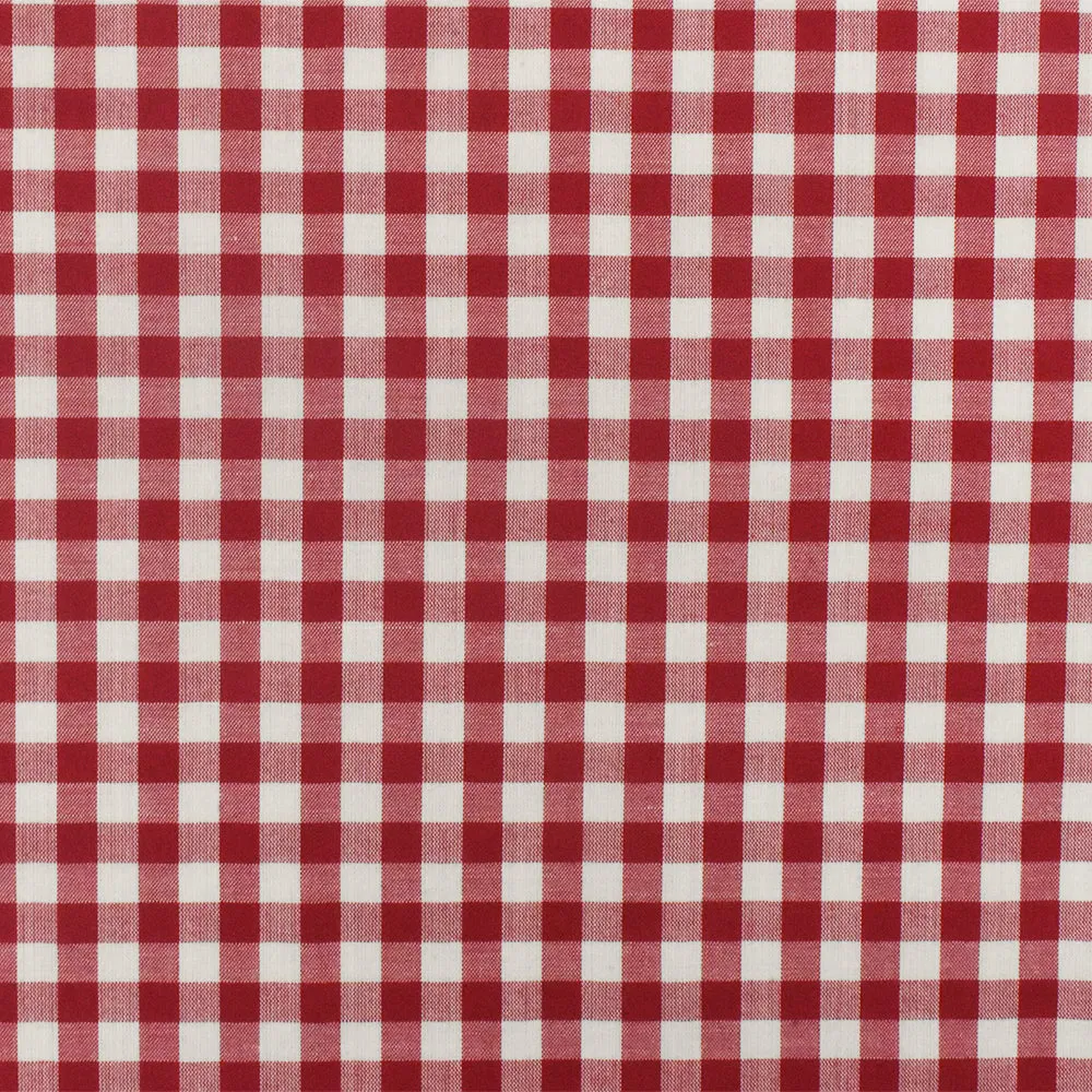 Basic Red-White Check Poly Cotton Gingham Woven Fabric