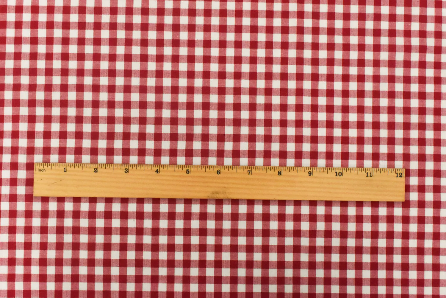 Basic Red-White Check Poly Cotton Gingham Woven Fabric