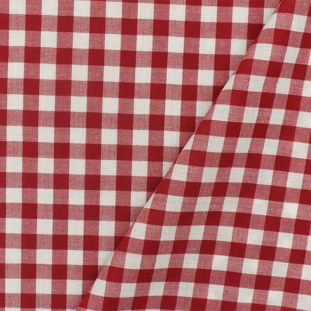 Basic Red-White Check Poly Cotton Gingham Woven Fabric