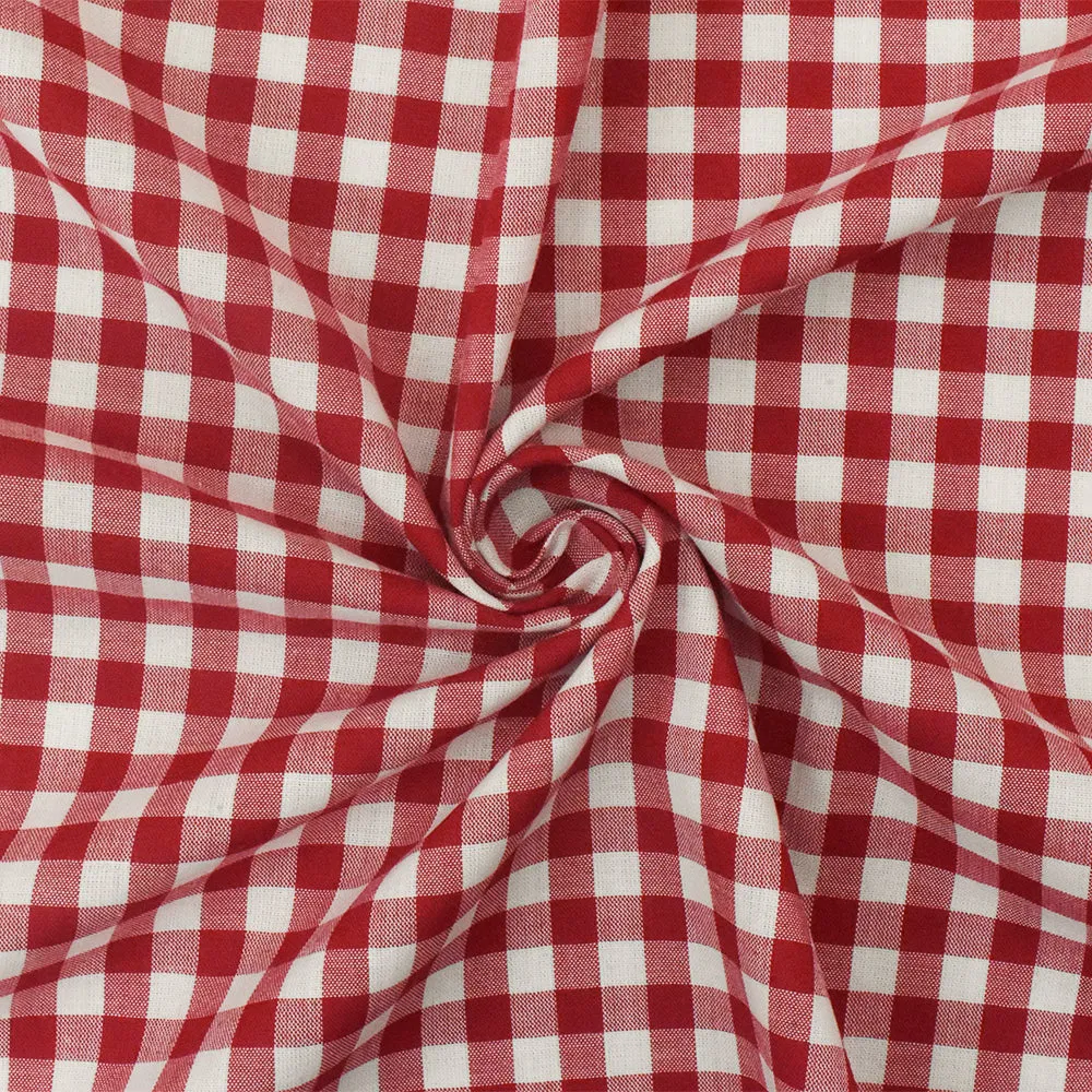 Basic Red-White Check Poly Cotton Gingham Woven Fabric