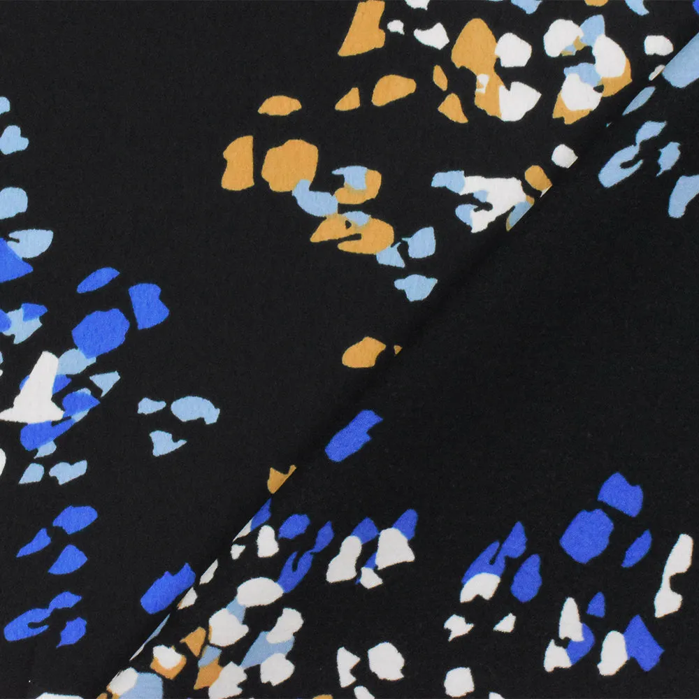 Black-Blue-Multi Abstract Printed Stretch Poly Spandex Satin Woven Fabric