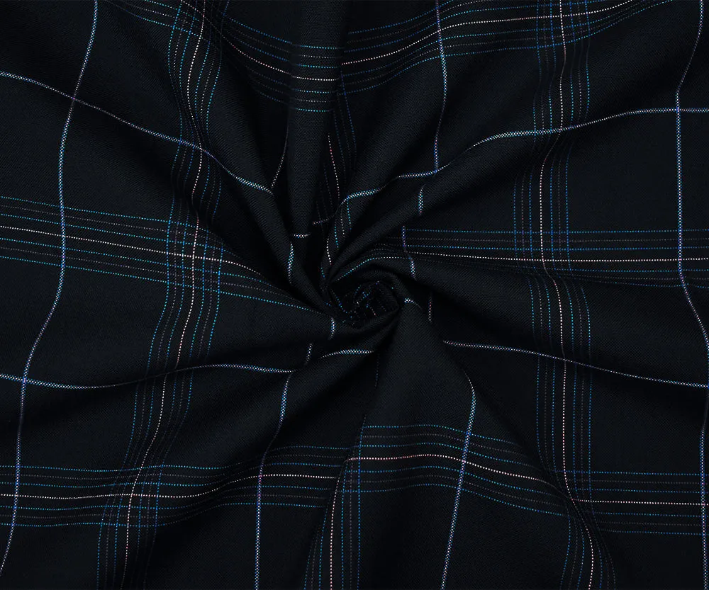 Black-Pink-Multi Poly-Wool Plaid Shirting Woven Suiting Fabric