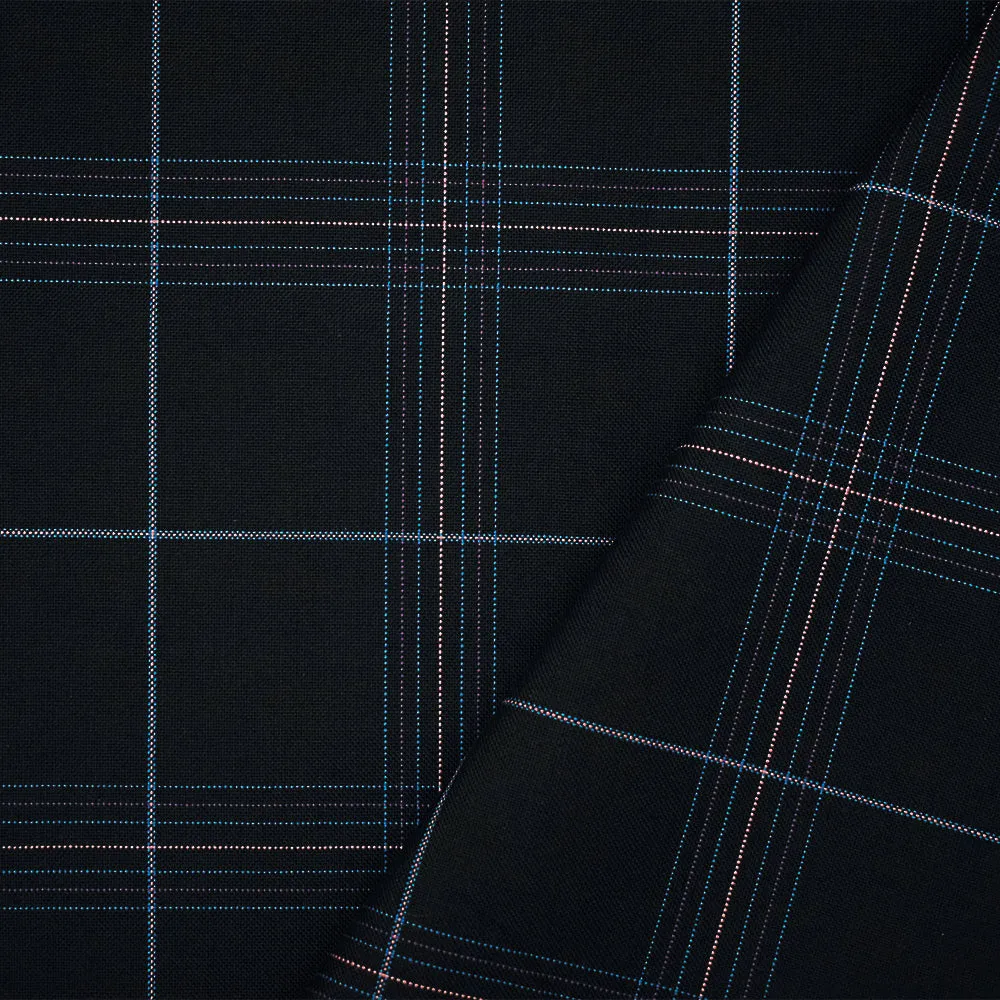 Black-Pink-Multi Poly-Wool Plaid Shirting Woven Suiting Fabric