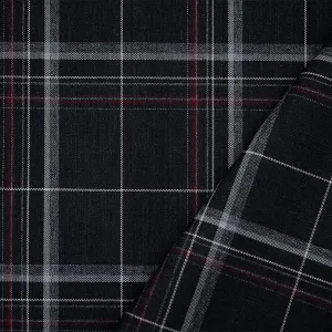 Black-Red-Gray Poly-Wool Plaid Shirting Woven Fabric