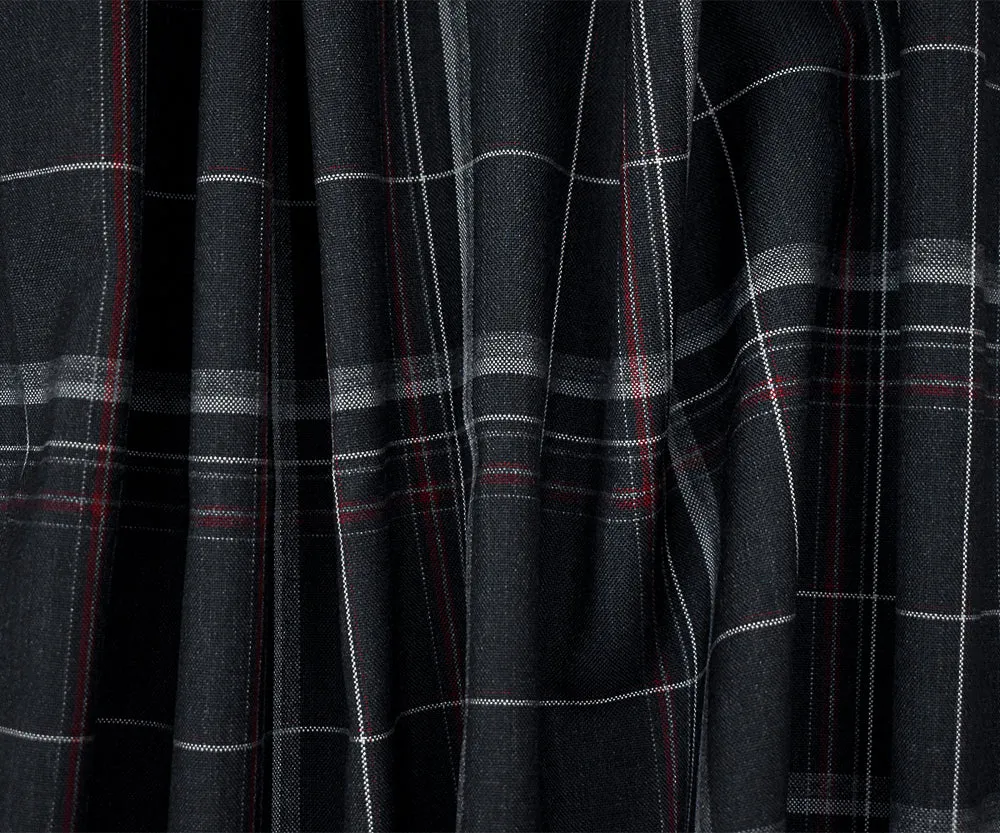 Black-Red-Gray Poly-Wool Plaid Shirting Woven Fabric