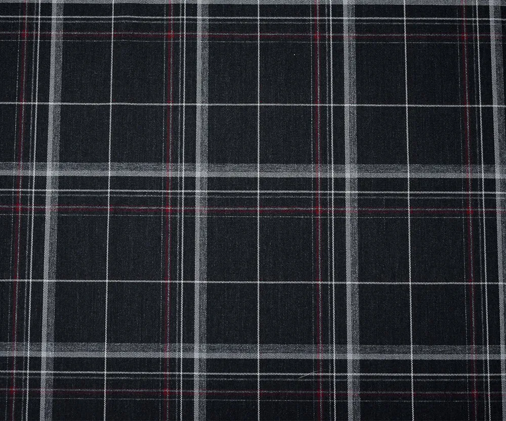 Black-Red-Gray Poly-Wool Plaid Shirting Woven Fabric