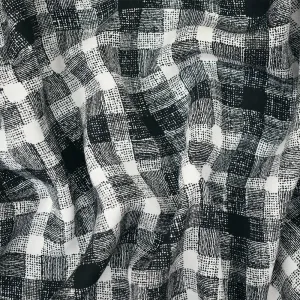 Black-White Abstract Plaid Printed Cotton Twill Woven Fabric