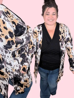 Breanna Abstract Animal Print Open Cardigan