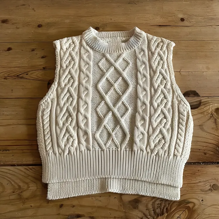 Cable Knit Cotton Sweater Pullover Vest