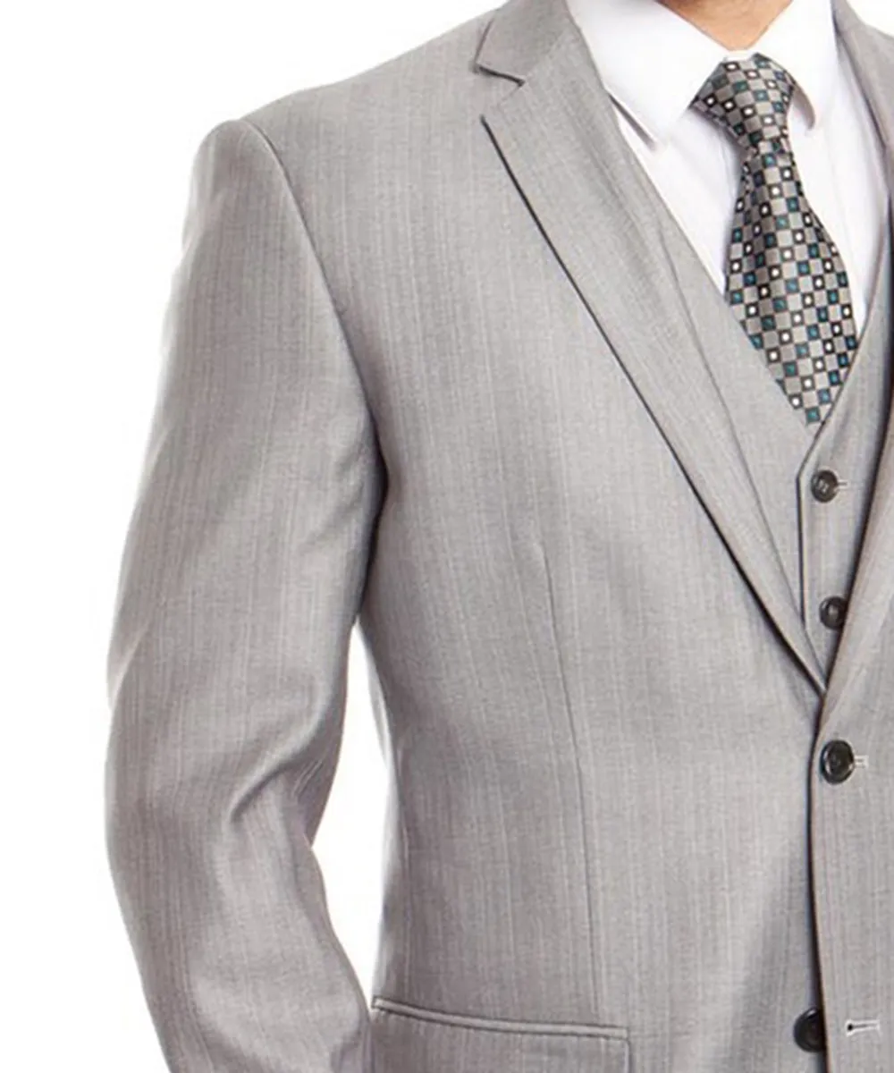 Classic Solid Textured Light Grey Suit with Vest