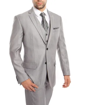 Classic Solid Textured Light Grey Suit with Vest