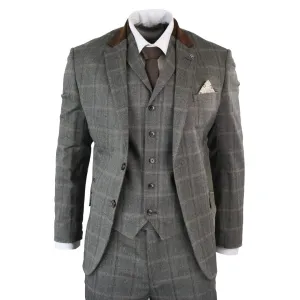 Connall - Men's Check Tweed Wool 3 Piece Tan Brown Beige Suit