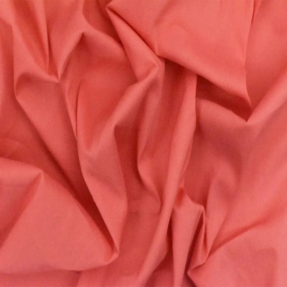 Coral Red Solid Stretch Cotton Blend Broadcloth Woven Fabric