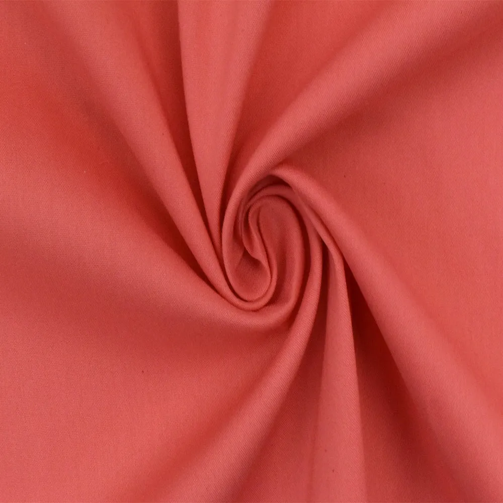 Coral Red Solid Stretch Cotton Blend Broadcloth Woven Fabric