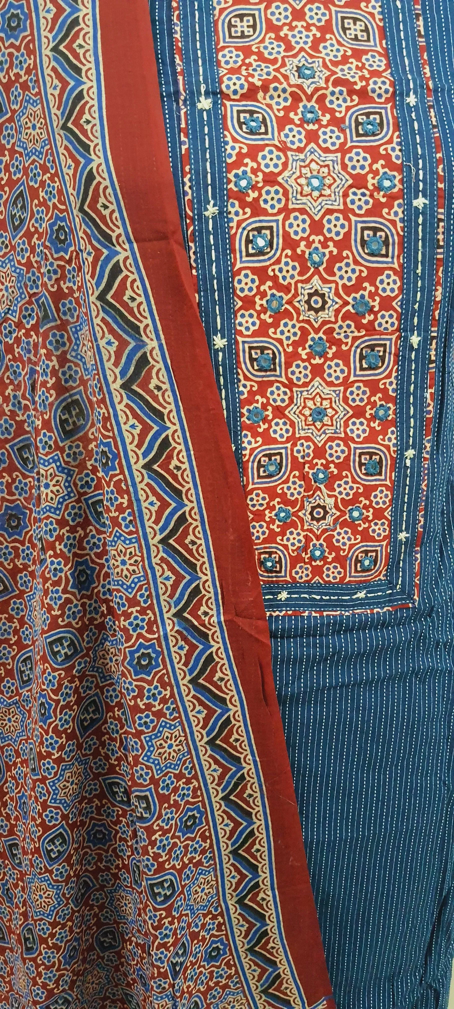 Cotton Kantha Kurta with Ajrakh Dupatta Suit EV22