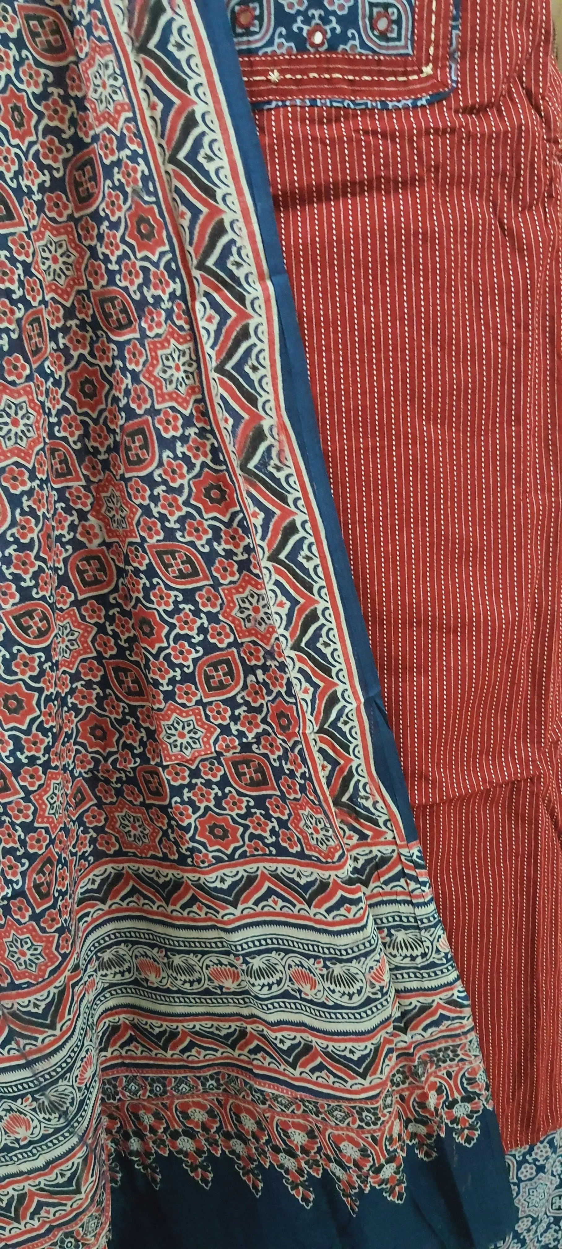 Cotton Kantha Kurta with Ajrakh Dupatta Suit EV24