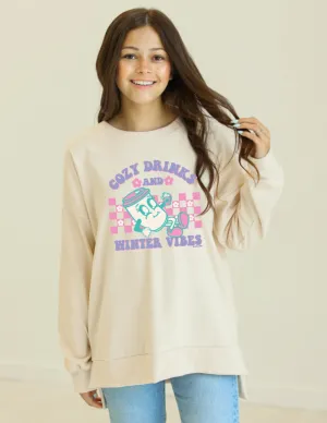 Cozy Drinks Micro Fleece Crewneck, Ivory