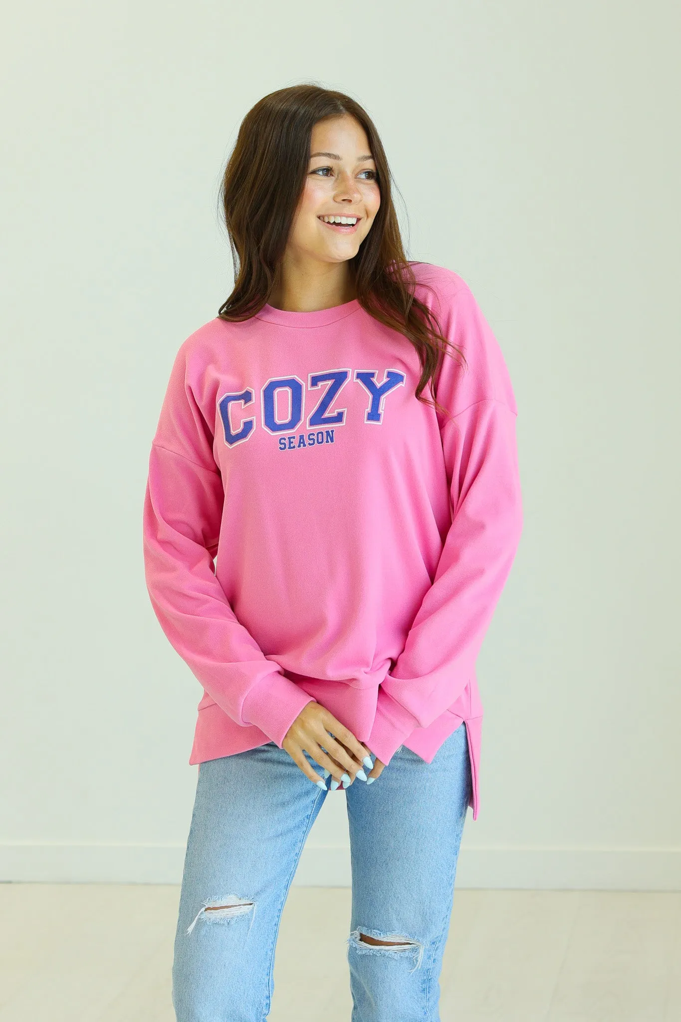 Cozy Season on Pink Sweatshirt