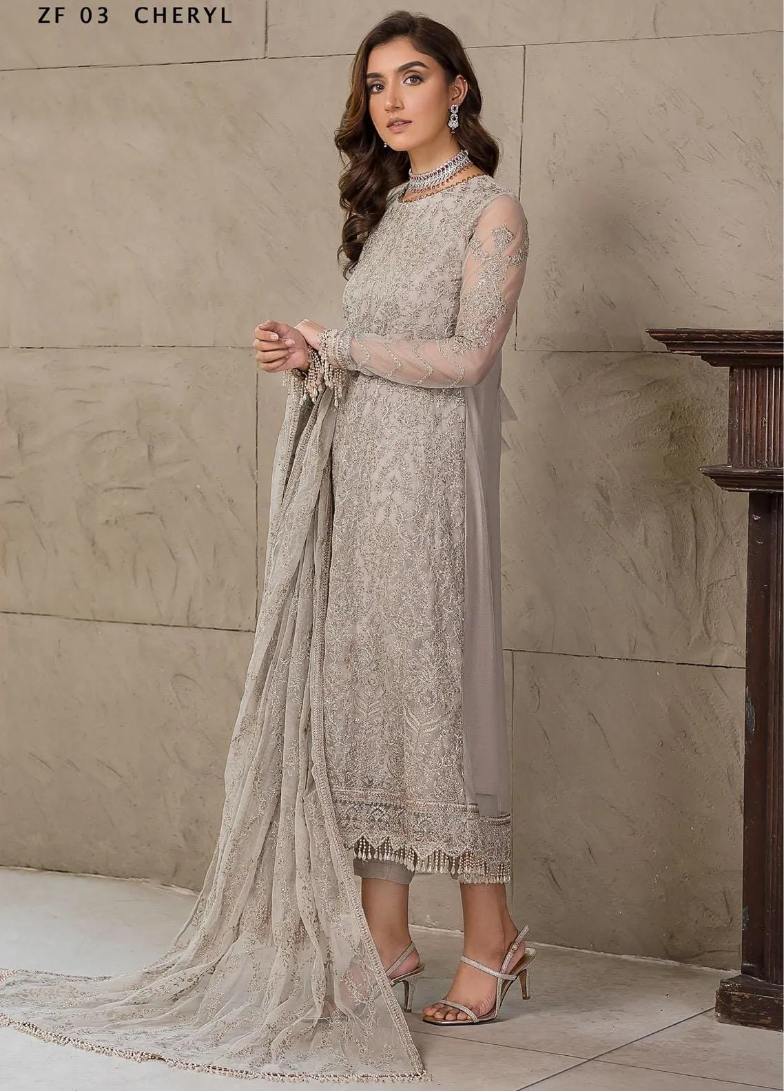 Falak by Zarif Embroidered Suits Unstitched 3 Piece ZF22F ZF-03 Cheryl - Festive Collection