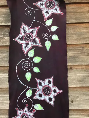 Flower Power With Neon Leaves - Hand Painted Organic Knit Fabric Scarf