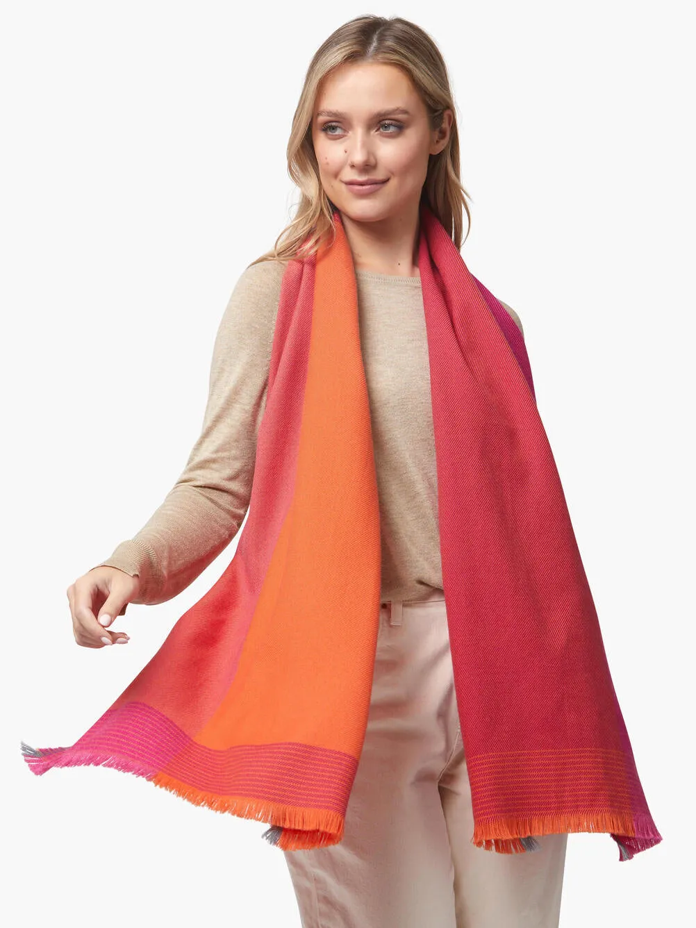 Foxford Orange And Pink Merino Wool Scarf