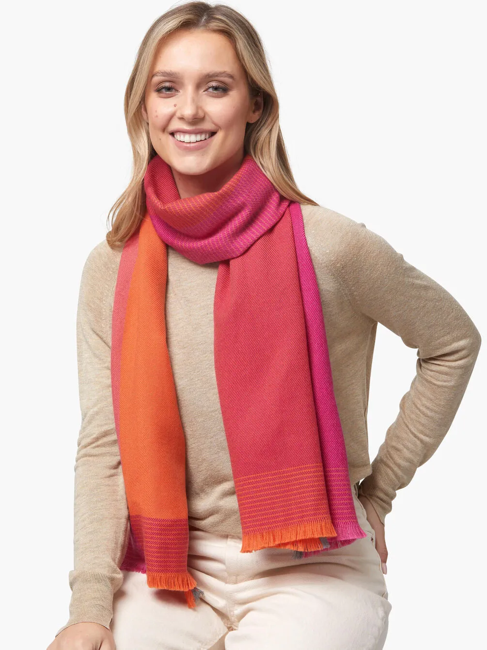 Foxford Orange And Pink Merino Wool Scarf