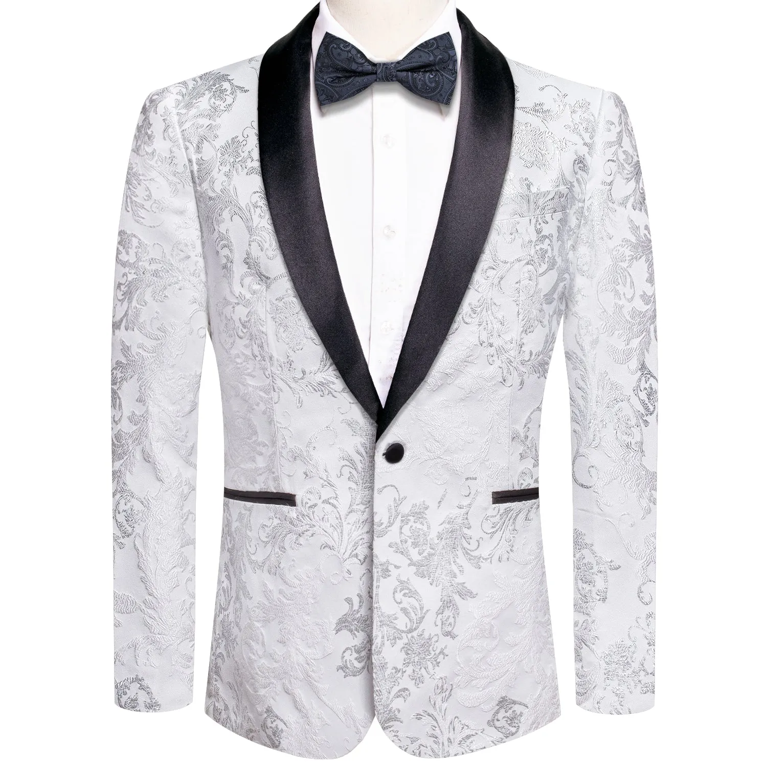 Hi-Tie Luxury White Grey Floral Men's Suit Set