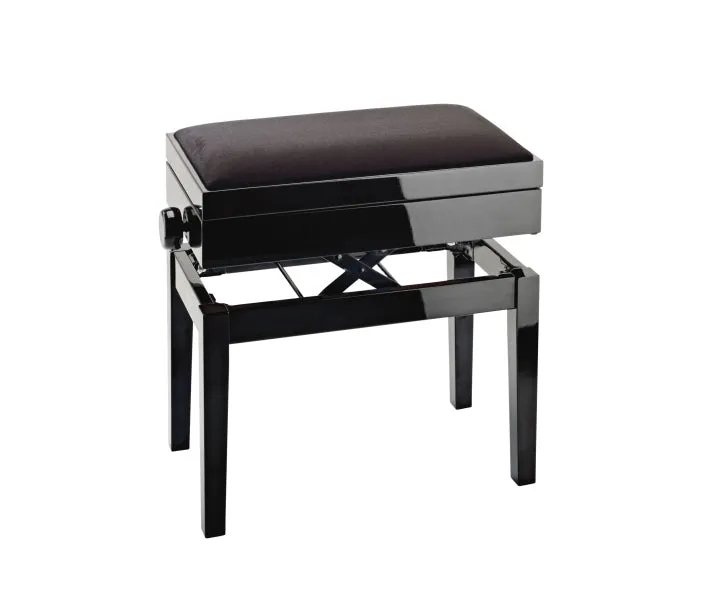 K&M 13950 Wooden Piano Bench w/Velvet Seat & Storage (Gloss Black)