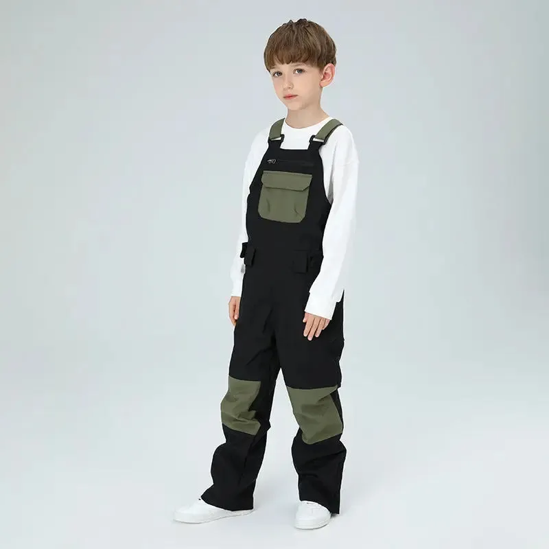 Kids Colorblock Ski Overall Bib Pants