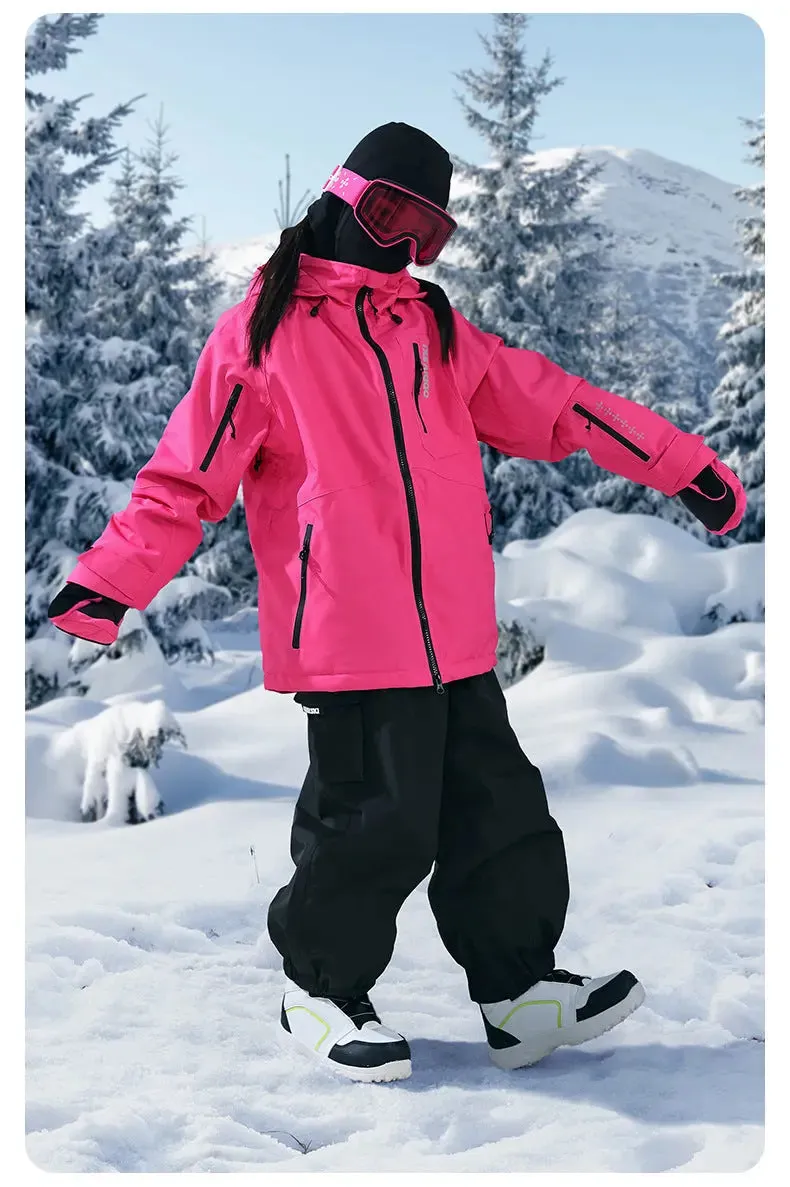 Kids Detachable Hood Snowsuits Extreme Warm Ski Jacket & Pants