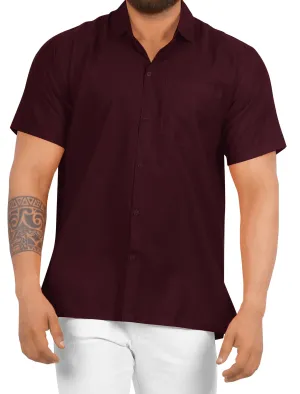 LA LEELA Men's Beach Hawaiian casual Aloha Button Down Short Sleeve shirt  Maroon_W876