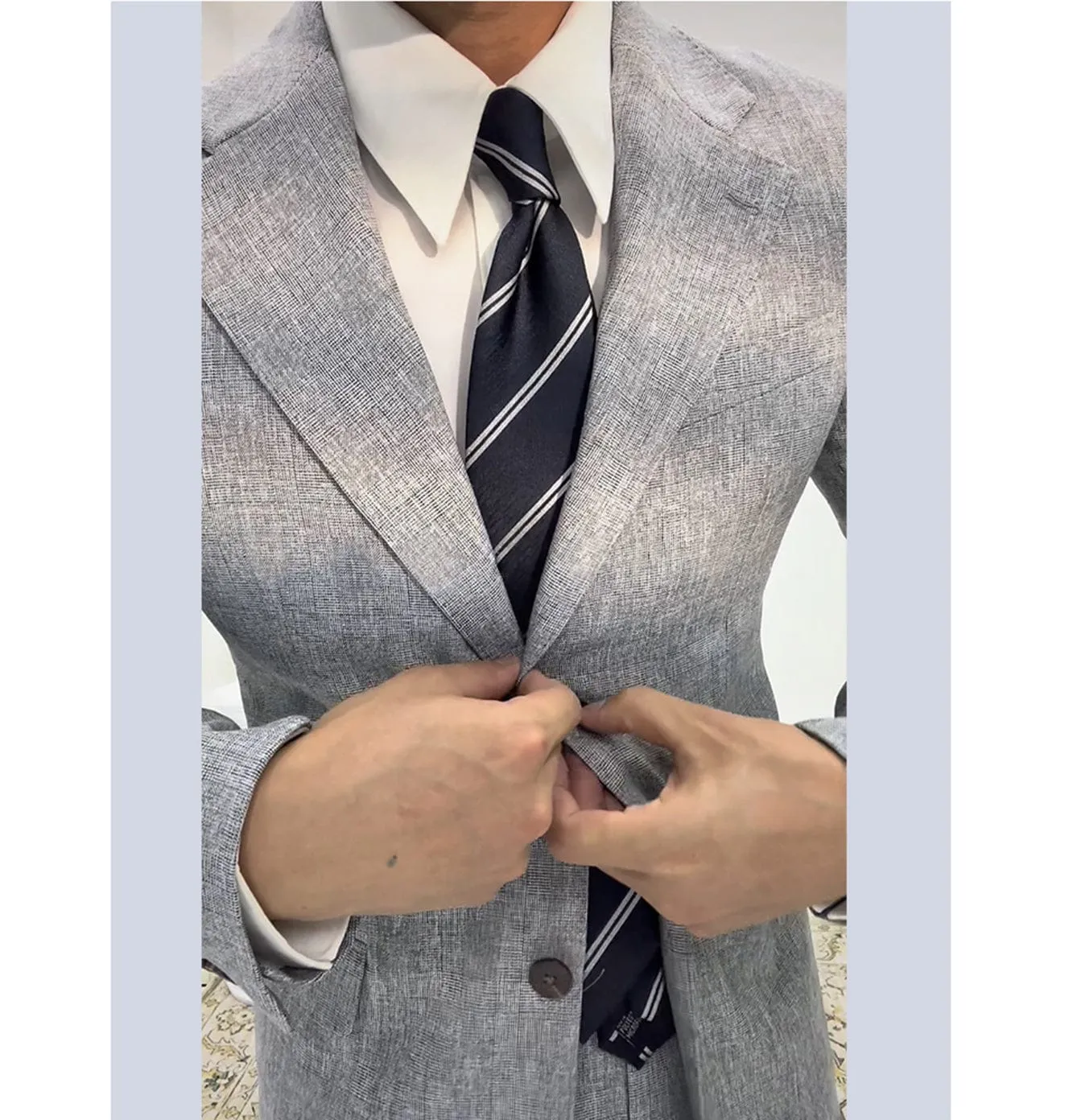 Linen Suits For Men Business  2 Piece Fit Casual Notch Lapel Summer Grooms (Blazer Pants)