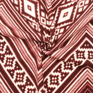 Maroon/Ivory Tribal Printed Brushed Jersey Knit  Fabric