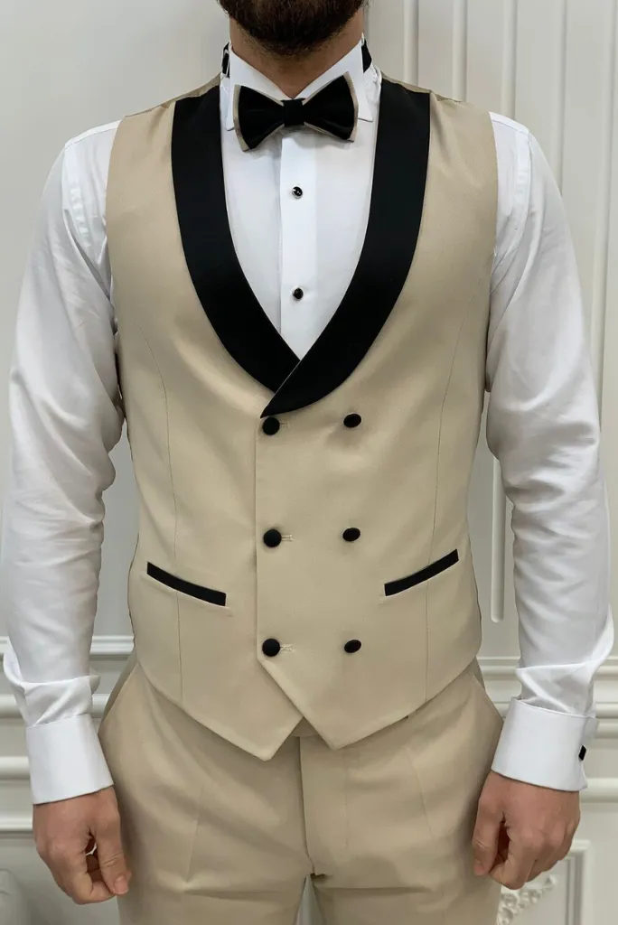 Men 3 Piece Beige Wedding Suit Tuxedo Formal Wear Elegant Slim Fit Suit Formal Party Wear Suit Gift For Him