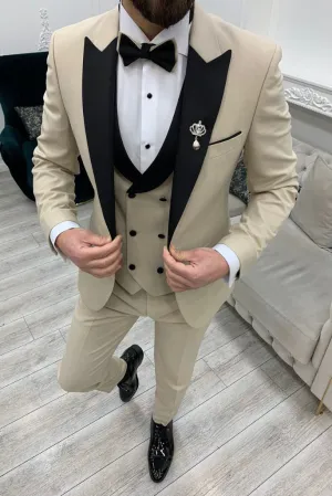 Men 3 Piece Beige Wedding Suit Tuxedo Formal Wear Elegant Slim Fit Suit Formal Party Wear Suit Gift For Him