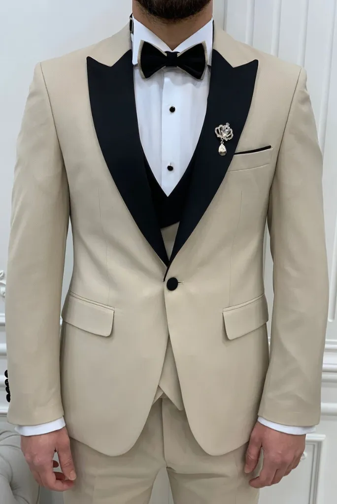 Men 3 Piece Beige Wedding Suit Tuxedo Formal Wear Elegant Slim Fit Suit Formal Party Wear Suit Gift For Him